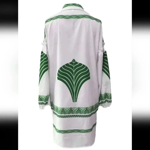 Summer Vacation CasualLoose Fit Plant Printed Shirt Dress - Picture 3 of 3